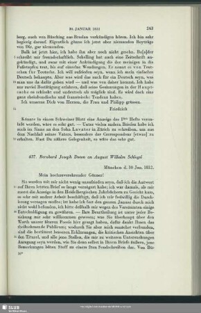Bernhard Joseph Docen an August Wilhelm von Schlegel, München, 30.01.1812