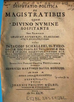 Disputatio Politica De Magistratibus