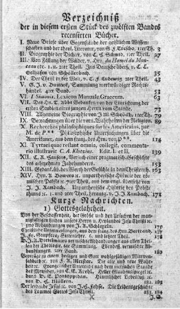 Verzeichniß der in diesem ersten Stück des zwölften Bandes recensirten Bücher.
