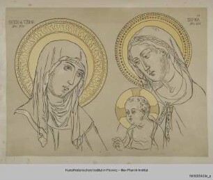 Köpfe der Heiligen Clara und einer Madonna mit Kind