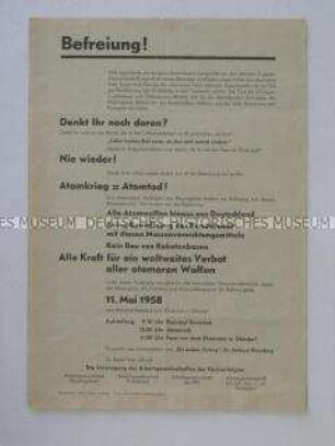 Propagandaflugblatt der Vereinigung der Arbeitsgemeinschaften der Naziverfolgten zum Jahrestag der Befreiung vom Faschismus