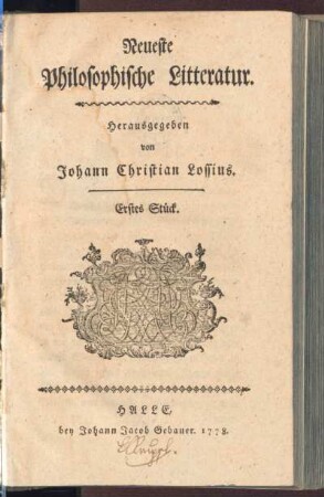 1.1778: Neueste philosophische Litteratur, 1.1778