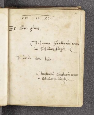 Johannes Gunther. – Incipit: Ex duris gloria. – o.O., 1592