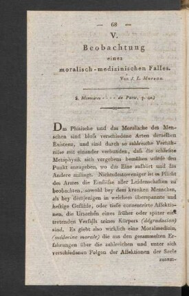 V. Beobachtung eines moralisch-medizinischen Falles