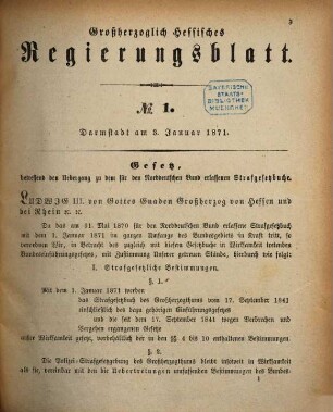 Großherzoglich-Hessisches Regierungsblatt : auf d. Jahr .... 1871