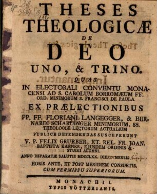 Theses theol. de Deo uno et trino
