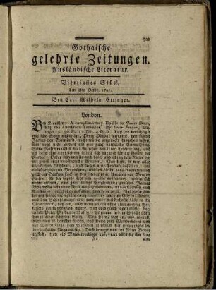 Vierzigstes Stück, den 8ten Octbr. 1791.