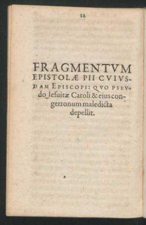 Fragmentum Epistolae Pii Cuiusdam Episcopi ...