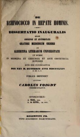 De echinococco in hepate hominis : Diss. inaug. med.