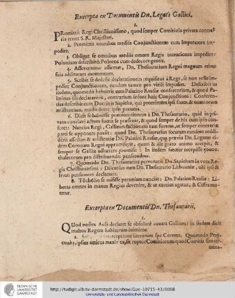 Extracta ex Documentis Dn. Legati Gallici.