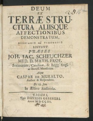 Deum Ex Terræ Structura Aliisque Affectionibus Demonstratum, Theophilois kai Timotheois