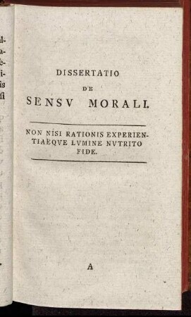 Dissertatio De Sensu Morali