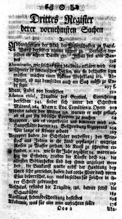 Drittes Register derer vornehmsten Sachen.