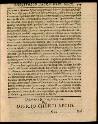 Disputatio Quadragesima nona, De Officio Christi Regio.