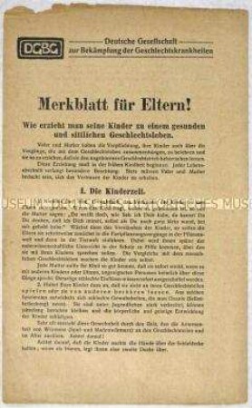 Merkblatt für Eltern mit Ratschlägen zur Sexualität ihrer Kinder