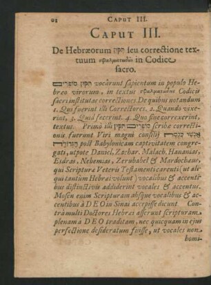 Caput III. De Hebraeorum ... seu correctione textuum ... in Codice sacro.
