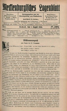 Nr. 1. Rostock, den 1. August 1930. 59. Jahrg.