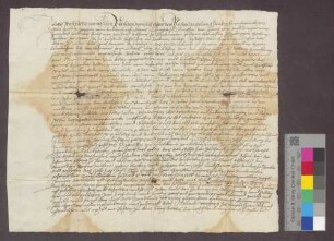 Entscheid zwischen Jörg von Andlau, Komtur zu Beuggen, und Jakob Senger von Schwörstatt wegen 4 Juchart Äckern zu Riedmatt.