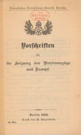 Vorschriften für die Heizung der Personenzüge mit Dampf