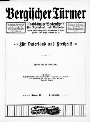 Bergischer Türmer. 1905-1912