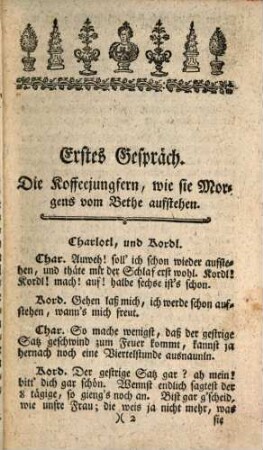Die Koffeejungfern : eine Satyre in drey Gesprächen