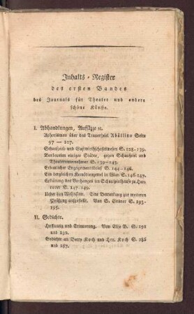 Inhalts-Register des Ersten Bandes