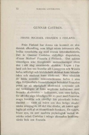 Gunnar Castrén. Frans Michael Fransen I Finland.