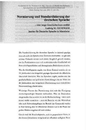Normierung und Standardisierung der deutschen Sprache – eine lange Geschichte kurz erzählt