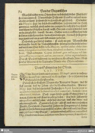 Vom Schmertzen der Ohren. Cap. XVII.