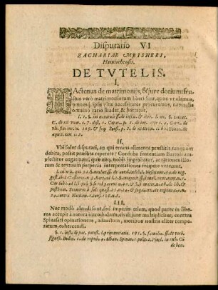 Disputatio VI Zachariae Meisneri, Hainiochensis. De Tutelis.
