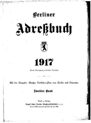 Berliner Adreßbuch 1917 Zweiter Band