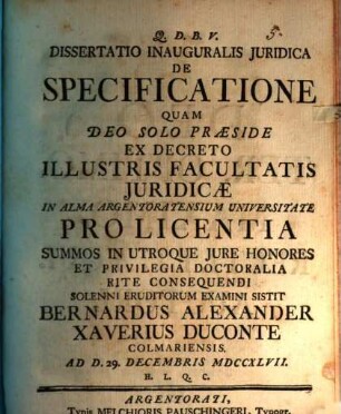 Diss. inaug. iur. de specificatione