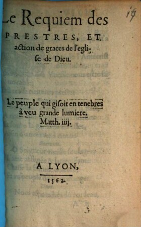 Le Requiem des Prestres, Et action de graces de l'eglise de Dieu