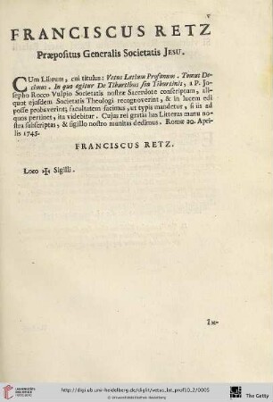 Franciscus Retz, Præpofitus Generalis Societatis JESU
