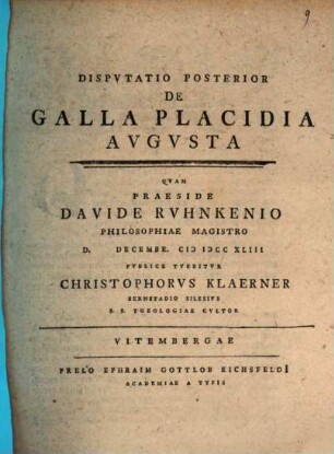 Dispvtatio Posterior De Galla Placidia Avgvsta