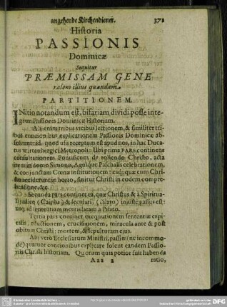 [II.] Historia Passionis Dominicae Sequitur Praemissam Generalem illius quandam Partitionem