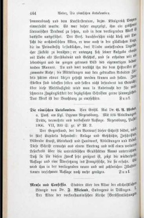 464-466 [Rezension] Wieland, Franz Sales Joseph Philipp, Der Altar der vorkonstantinischen Kirche