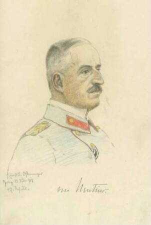 Von Mutius, Offizier, in Uniform mit Mütze, Brustbild in Profil