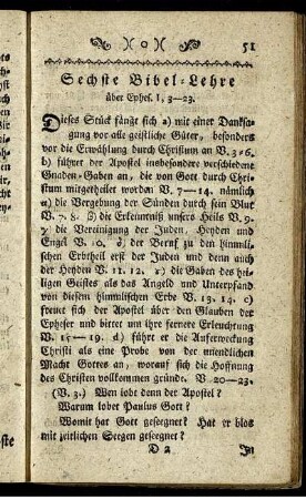 Sechste Bibel-Lehre.
