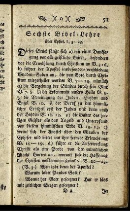 Sechste Bibel-Lehre.