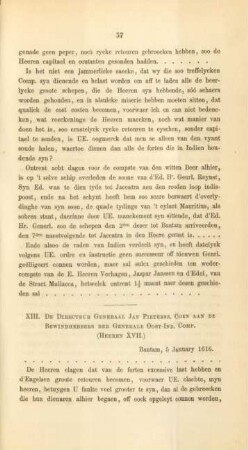 XIII. De directeur generaal Jan Pietersz. Coen. aan de bewindhebbers der generale Oost-Ind. Comp. (Heeren XVII.)