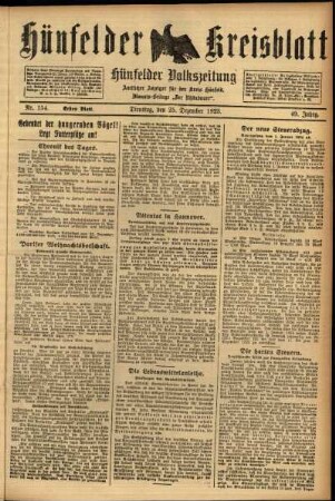 Erste Ausgabe vom Dienstag, den 25. Dezember 1923.