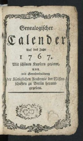 1767: Genealogischer Kalender