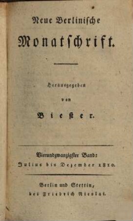 Neue berlinische Monatsschrift. 24. 1810