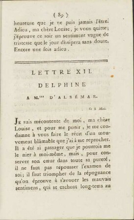 Lettre XII. Delphine A M.lle D'Albémar.