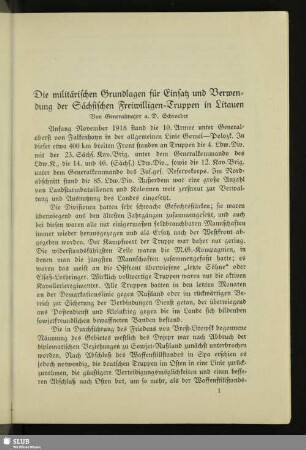 Die militärischen Grundlagen für Einsatz und Verwendung der Sächsischen Freiwilligen-Truppen in Litauen