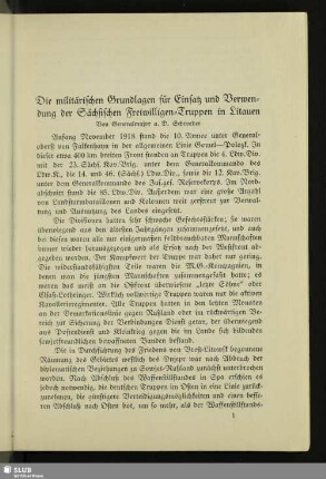 Die militärischen Grundlagen für Einsatz und Verwendung der Sächsischen Freiwilligen-Truppen in Litauen