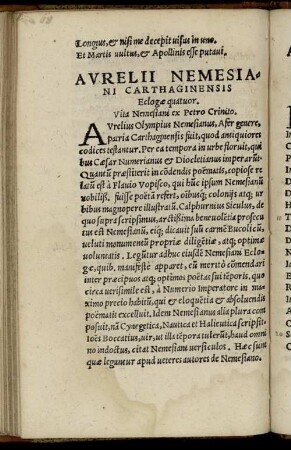Aurelii Nemesiani Carthaginensis Eclogæ quatuor.