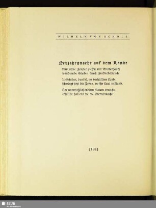 Wilhelm Von Scholz: Neujahrsnacht auf dem Lande