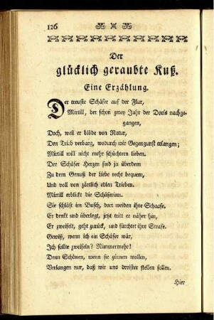 Der glücklich geraubte Kuß. Eine Erzählung.